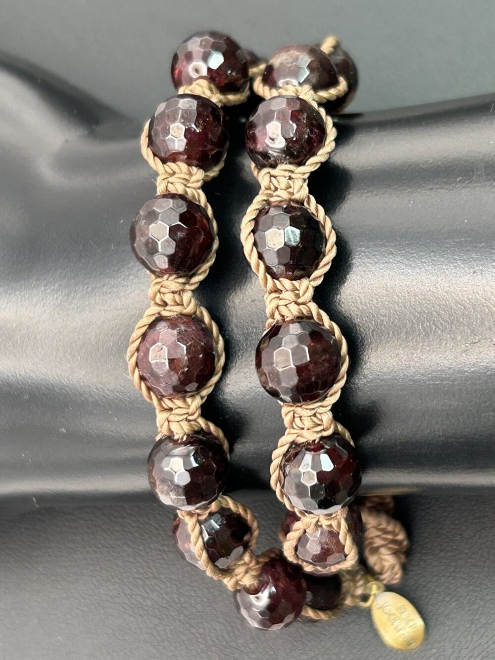 Garnet Gemstone Bracelets Pair Silk Hand Braided Adjustable Soul Journey